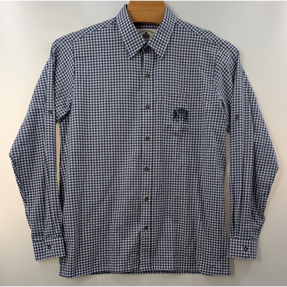 Hofbrauhaus Munchen Beer Men's 45/46 Button Down Shirt Long Sleeve Blue - Picture 4 of 12